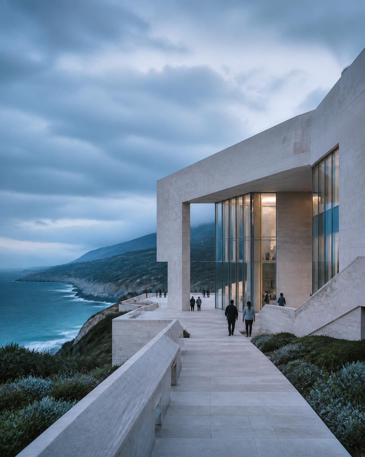 A contemporary civic building overlooking the coast